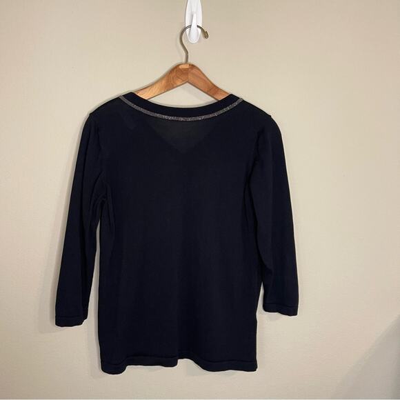 Fabiana Filippi Metallic Trim V-Neck Sweater Top in Navy Blue S - Picture 9 of 11